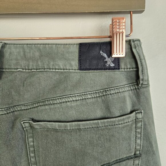 AE 4 Jegging Green Mid Rise Skinny Sateen 360 Super Stretch Jeans American Eagle - Picture 7 of 12
